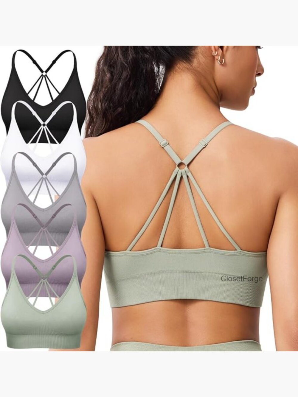 Strappy V Neck Sports Bra Multipack Padded Seamless Wireless Racerback Yoga Bra
